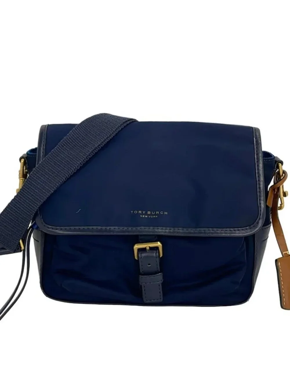 TORY BURCH 58402 Navy Nylon Leather Shoulder Bag